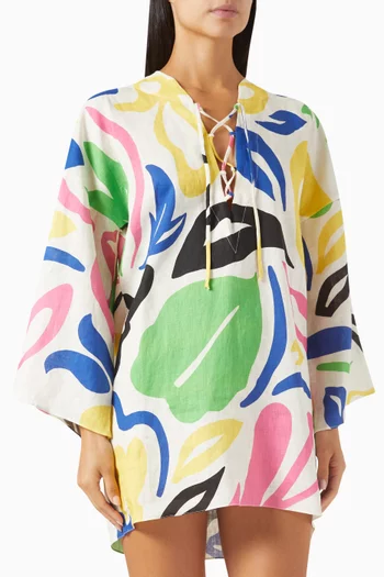 Turin Printed Mini Dress in Linen