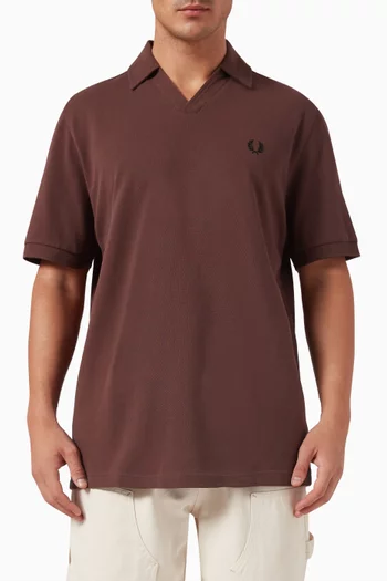 Open Collar Polo Shirt in Cotton Piqué