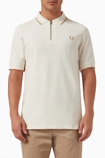 Zip Neck Polo Shirt in  Crepe Piqué