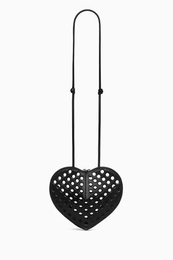 Le Coeur Perforated Crossbody Bag in Leather