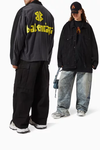 Unisex Tape Type Oversized Hybrid Jacket in Denim & Jersey