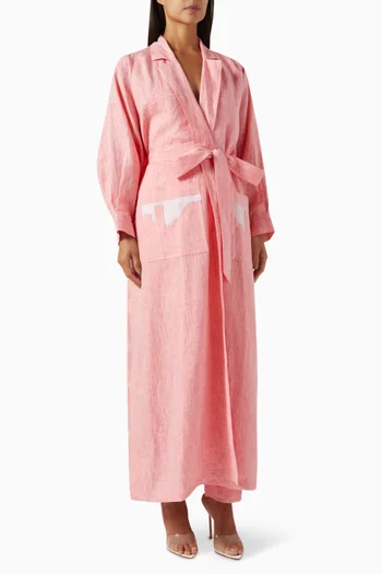 Belted Collar Abaya in Linen