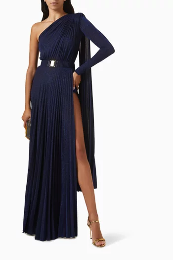 Pleated One-shoulder Maxi Dress in Lurex-jersey