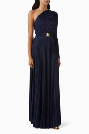Pleated One-shoulder Maxi Dress in Lurex-jersey