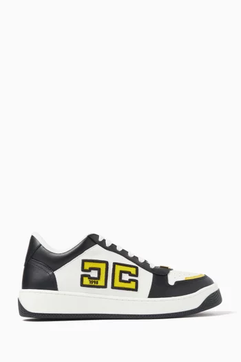 Embroidered Logo Sneakers in Leather