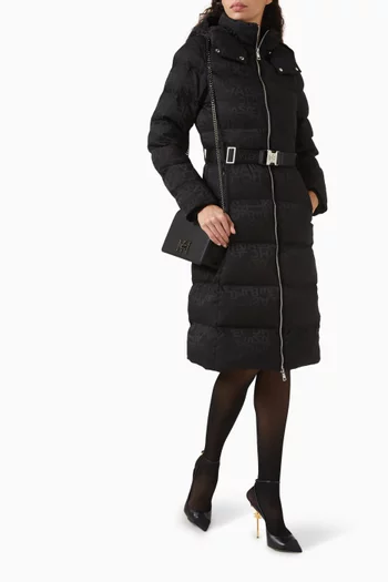 Long Down Jacket in Nylon Jacquard