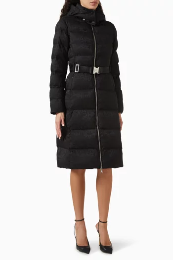 Long Down Jacket in Nylon Jacquard