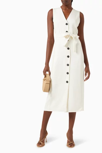 Buttoned Belted Midi Dress