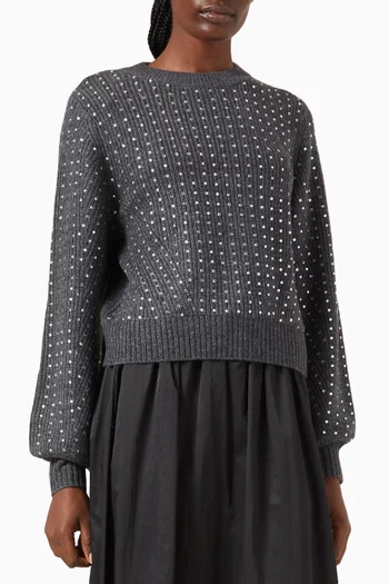 Rhinestone-embellished Sweater in Wool Blend