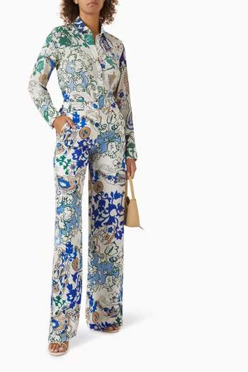 Printed Straight-leg Pants in Viscose