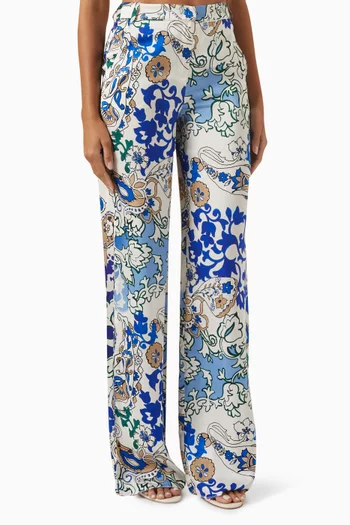 Printed Straight-leg Pants in Viscose