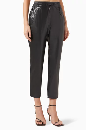 Drawstring Cropped Pants in Faux Leather