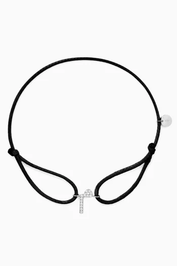 Diamond Arabic Initial Letter 'M' Thread Bracelet in 18kt White Gold