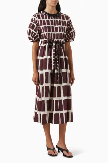 Nerina Printed Midi Dress in Cotton-poplin