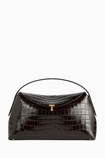 T-Lock Top Handle Bag in Croc-embossed Leather