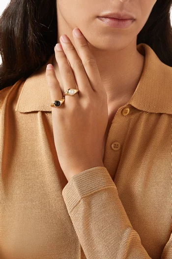 Dualism Onyx & Freshwater Pearl Set of 2 Rings in 18kt Gold-plated Silver