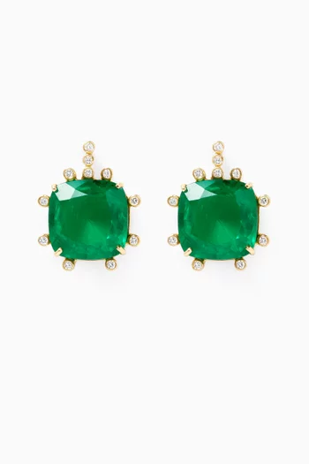 Cushion-cut Emerald & Diamond Earrings in 18kt Gold