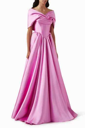 Alaya Detachable Cape Gown in Satin
