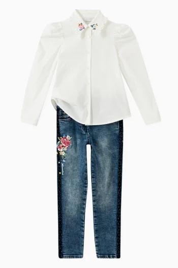 Embroidered Jeans in Stretch Denim