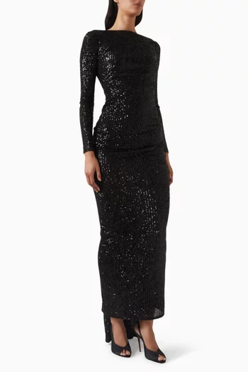 Sequin-embellished Open-back Gown