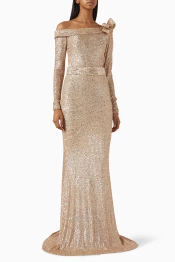 Sequin-embellished One-shoulder Gown