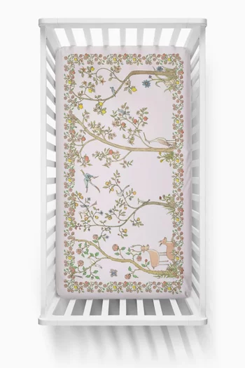 شرشف بحواف مطاطية ونقشة زهور قطن عضوي بتصميم ستان