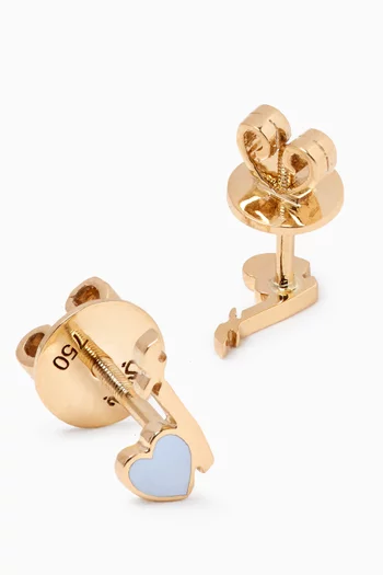 Arabic Letter 'Alef' Heart Charm Stud Earrings in 18kt Yellow Gold