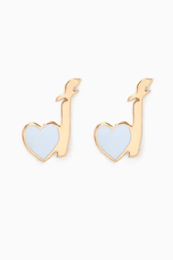 Arabic Letter 'Alef' Heart Charm Stud Earrings in 18kt Yellow Gold