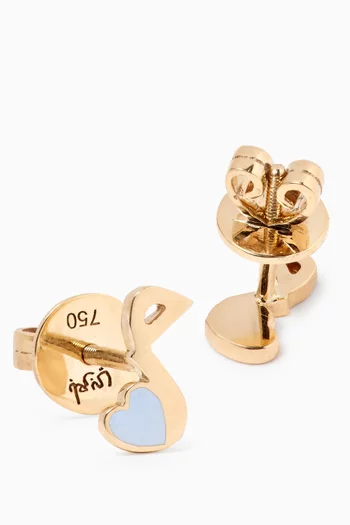 Arabic Letter 'Meem' Heart Charm Stud Earrings in 18kt Yellow Gold