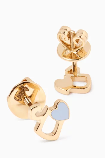 Arabic Letter 'Ein' Heart Charm Stud Earrings in 18kt Yellow Gold