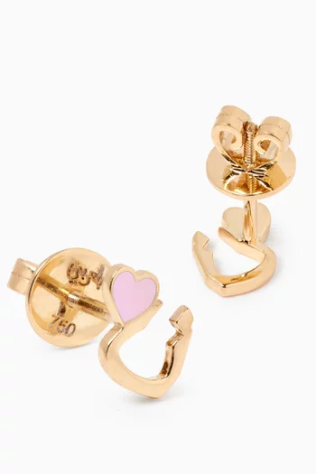 Arabic Letter 'Noon' Heart Charm Stud Earrings in 18kt Yellow Gold