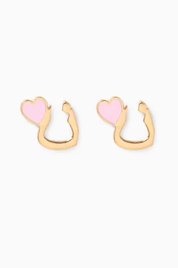 Arabic Letter 'Noon' Heart Charm Stud Earrings in 18kt Yellow Gold