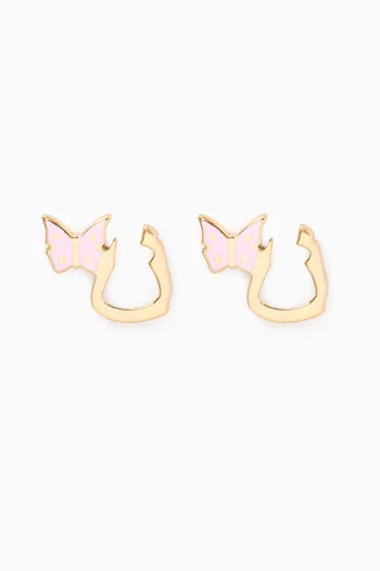 Arabic Letter'Noon' Butterfly Charm Stud Earrings in 18kt Yellow Gold