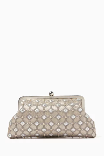 LOSANGE CLASSIC CLUTCH IN SYNTHETIC FABRIC WITH HAND EMBROIDERED GLASS BEADS AND SEQUINS AND DETACHABLE BRASS CHAIN:SILVER:One Size|217385842