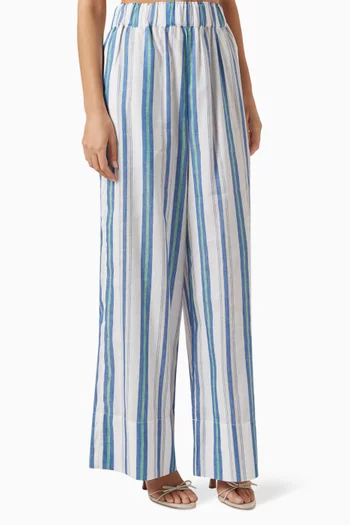 Arezzo Striped Wide-leg Pants in Linen-cotton