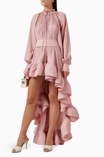 Asymmetrical Ruffle Dress in Charmeuse