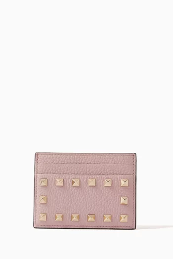 Rockstud Card Holder in Grainy Leather