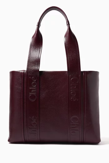 Woody Tote Bag in Shiny Calfskin Leather