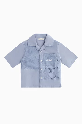 Blocked Broderie Camp Shirt in Cotton
