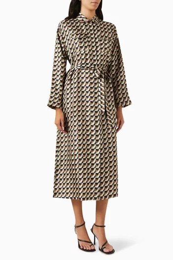 Fleur Belted Midi Dress in Silk