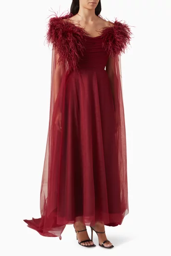Keren Feather-trim Dress in Silk