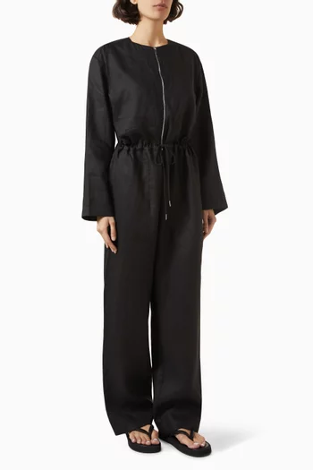 Long-sleeve Zip Jumpsuit in Linen