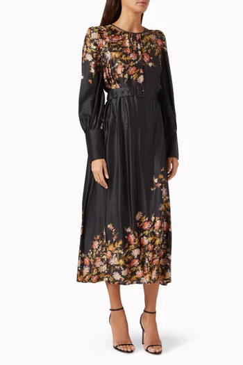 Floral-print Midi Dress in Satin