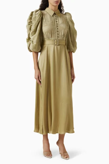 Belted Midi Dress in Jacquard