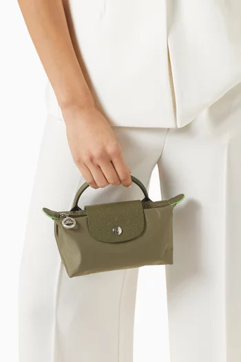 Mini Le Pliage Green Clutch in Recycled Canvas