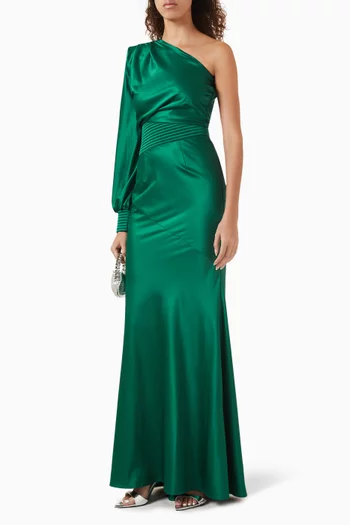 Don't Look Now One-shoulder Gown in Stretch Satin