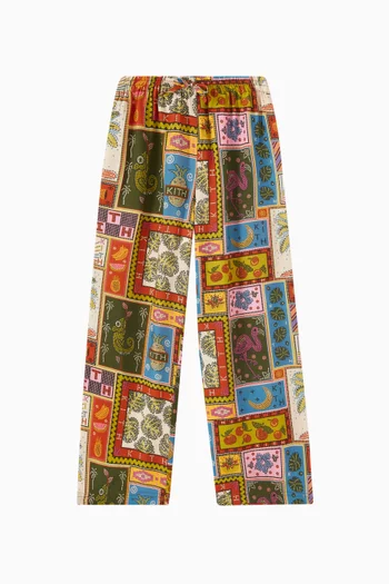 All-over Tropical Tapestry Printed Pants in Cotton