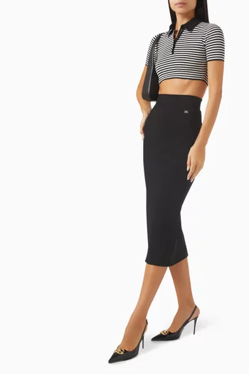 Striped Crop Polo Shirt in Virgin Wool
