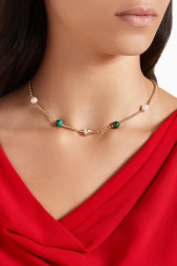 Kiku Glow Sphere Pearl & Malachite Necklace in 18k Gold