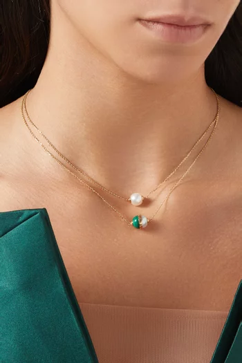 Kiku Glow Pearl & Malachite Layered Necklace in 18kt Gold
